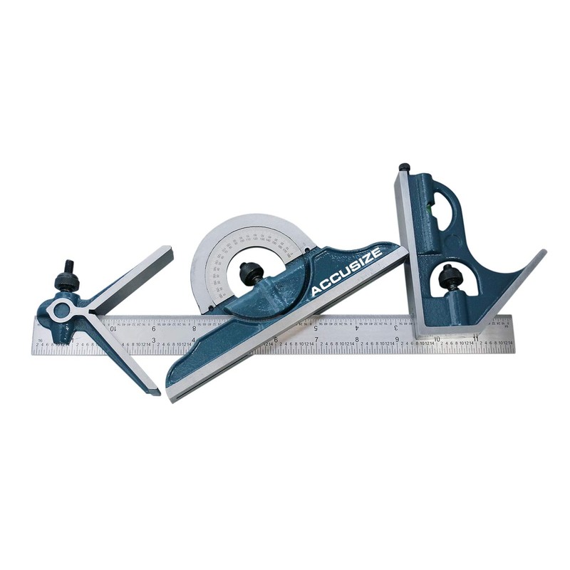 Accusize Industrial Tools 12'' 4 Combination Square Ruler Set Protractor