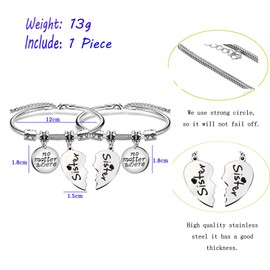 AGR8T 2 x Sister Bracelet for Sister, Gifts from Sister, Birthday Gifts from Sister, No Matter What Sister is Close to the Heart, Best Friend, Friendship Gifts, Metal, No Stone, Metal, Without Stone