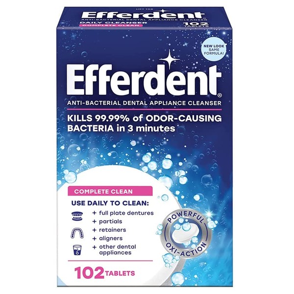 Efferdent Anti-Bacterial Denture Cleanser Tablets - 102 ct, Pack of 3