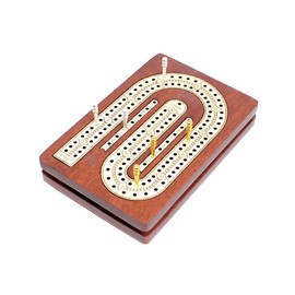House of Cribbage - 2 Track (Loop Shape) - Wooden Travel Pocket Size Cribbage Board - 4.75 Inch - Storage Space for Cribbage Pegs - 60 Points (Bloodwood/Maple Wood)