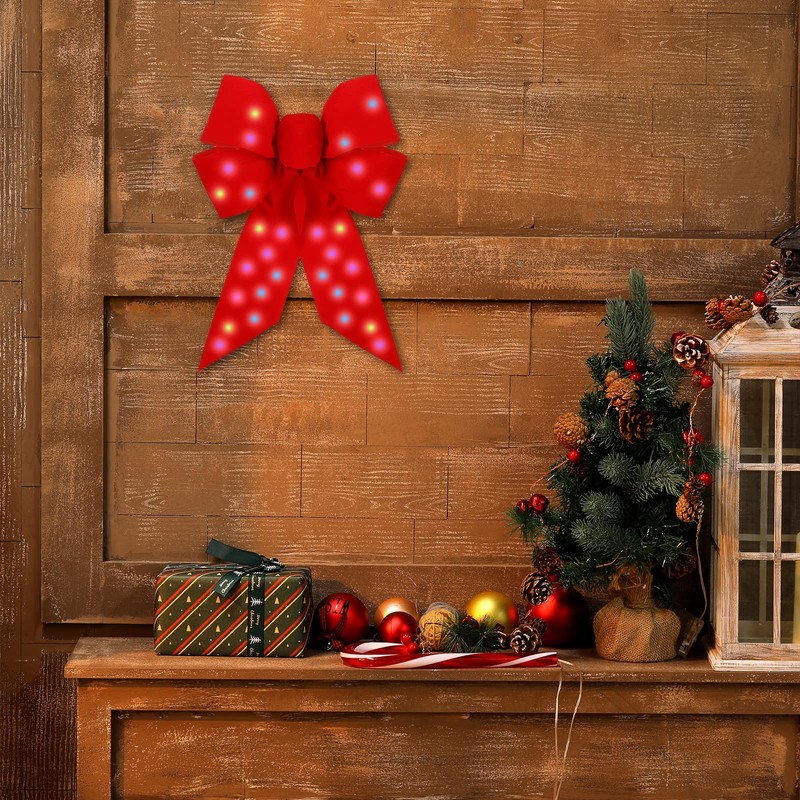 Set of 4 Lighted Christmas Tree Topper Bows Large Decorative