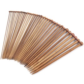 Bamboo Knitting Needles Set for Beginners, Needles Single Point, Knitting Needle for Socks, Scarves, 18 Pairs 25 cm Long 2.0-10.0 mm Thin to Large Straight Knitting Needles Wood with Handle for