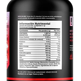 Meln Amargo, cido Alfa Lipoico, Neem, Canela, Magnesio, Zinc y Cromo. 500 mg de Ingredientes Naturales en 90 Cpsulas. BSS B Life.                     