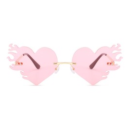 ENTHYI Melting Heart Flame sunglasses Women/men Trendy Rimless Party Cute Prom Glasses Novelty Heart Fire Flame Eyewear, Pink