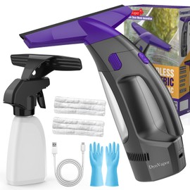 2000Pa and 2500mAh Electric Window Cleaner Tool with Gloves and 2 Cleaning Cloth, Window Vacuum Squeegee Cordless with 360ml Spray Bottle & 100ml Water Tank for Window, Mirror, Countertop, Tile