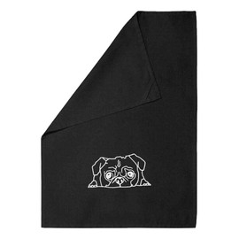'Sleepy Pug' Black Cotton Tea Towel/Dish Cloth (TW00040667)