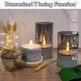 LEDHOLYT Rechargeable Flameless Candle, Flashing LED Pillar Real Wax Candle with Remote Control and Timer, Simulated Wick, Gray Electronic Candle, 1 Set of 3