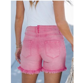 Roskiky Low Waisted Trendy Stretchy Denim Shorts Cowgirl Shorts for Women Pink (Snow Wash) XL