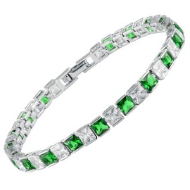 Riva Ice Cube Tennis Bracelet [18 cm/7 Inch] with Princess Cut Gemstone Cubic Zirconia CZ [Multicoloured] in 18K White Gold Plated, Simple Modern Elegance, Brass, Cubic Zirconia
