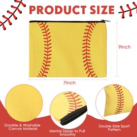 20 Pcs Sport Makeup Bag Sport Cosmetic Bag Canvas Gifts Softball Volleyball Football Baseball Accessories for Girls Toiletry Pouch with Zipper for Women Team Party Favors (Softball, 9 x 7 Inch)