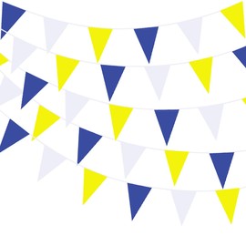 40 Meters 131 feet Yellow White and Blue Pennant Banner Bunting,Fabric Triangle Flags Party Decorations for Graduations Birthday