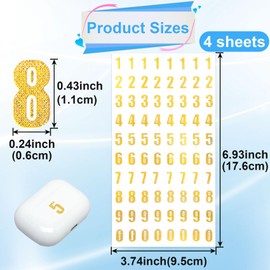 OIIKI 4 Sheets Glitter Stickers - 0.24 x 0.43in Small Gold Number Decals, Adhesive Decals for DIY Crafts, Scrapbooks, Greeting Cards, Christmas Decoration (320pcs)