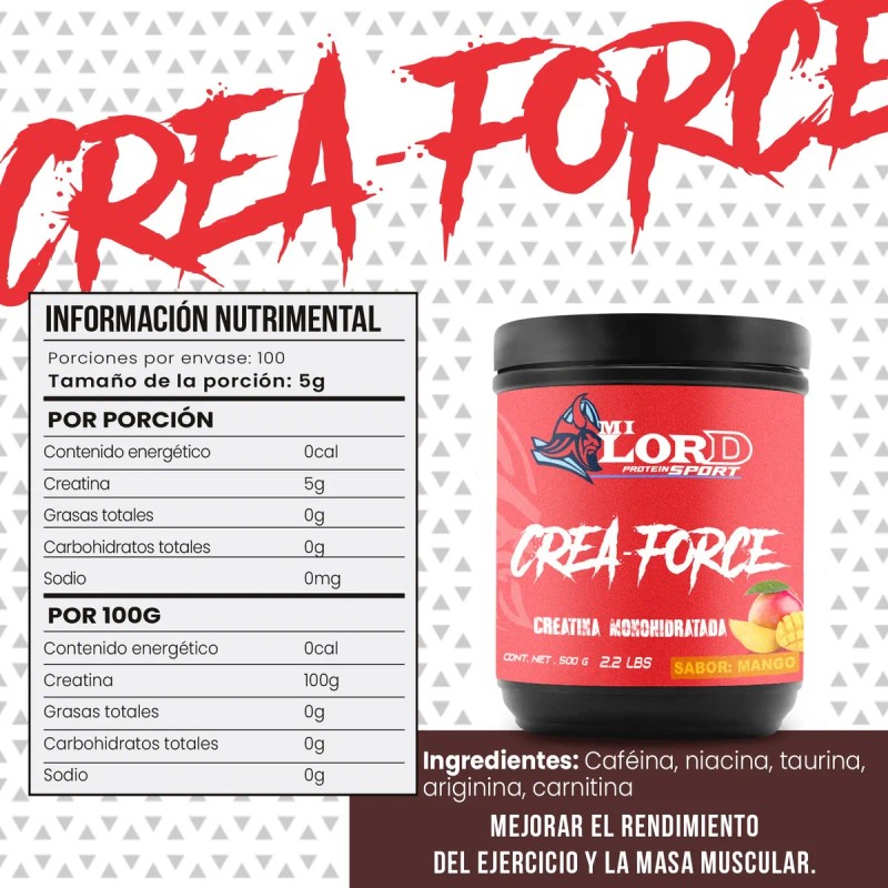 Creatina Monohidratada 500g My Lord En Polvo Varios Sabores Mango