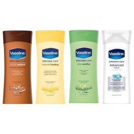 Vaseline Intensive Care Set - 4 x 200ml Non Greasy Body Lotion Bundle. Cocoa Radiant, Essential Healing, Aloe Soothe and Advanced Repair. Heals Dry Skin from the World's Best Hand & Body Care Brand