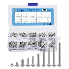 DTGN 220Pcs Machine Screws Assortment Kit, #2-56 Phillips Pan Head Nut and Bolt Assortment Kit, 304 Stainless Steel, Phillips Drive Pan Head Bolt Assortment