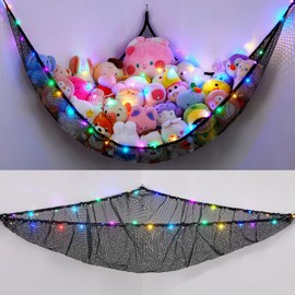 Stuffed Animals Net or Hammock Kids Toy Storage Organizer with LED Light Unicorn Castle Hanging Corner Stuffed Animals Holder Kids Girls Room Decor (Pack of 1)