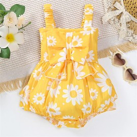BemeUSWT Baby Girl Romper Casual Sleeveless Bow Front Floral Print Bodysuit Newborn Playsuit Summer Clothes (Yellow, 6-9 Months)