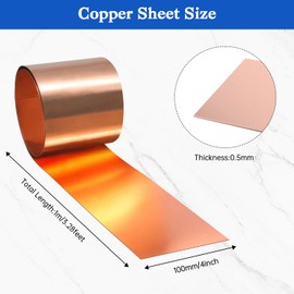 Copper Sheet Roll 1000mm x 100mm x 0.5mm, 99.9% Pure Copper Strip Copper Flashing Metal Foil Plate for Crafts, Electrical Repairs, Grounding,Roofing Flashing