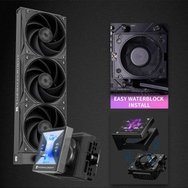 Thermalright Stream Vision 360 Black-360mm AIO CPU Liquid Cooler,3.5’’Square LCD Display for Images,Magnetic Suction High-Performance Pump for 640x480 Resolution with Embedded Fan,for AM5/lga1851/1700