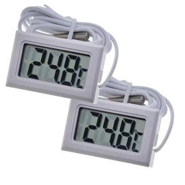 2 x Digital Built-in LCD Thermometer with Remote Sensor Outdoor Sensor - Temperature Monitoring Temperature Room Thermometer for Indoor Office Living Room - for Fridge Freezer Aquarium | White
