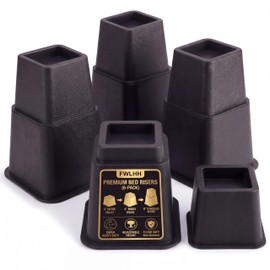 Bed Risers 8-Pack - Stackable Furniture Lifts for 3, 5 or 8 Inch Adjustable Height, 2200 Lbs Capacity Black Square Sofa and Desk Elevators for Under Bed Storage