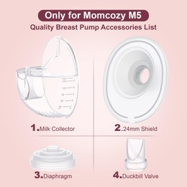 Two Complete Sets Compatible with Momcozy M5 Breast Pump Replacement Parts, 24mm Collection Cup and 15/17/19/21mm 8pcs Flange Size Kit for M5 only, not Other Models
