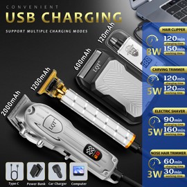 Hair Clippers for Men with LED Display, 4-Piece Cordless Grooming Kit with Hair Clipper, Beard Trimmer, Foil Shaver & Nose Trimmer, Complete Set for Home Barber