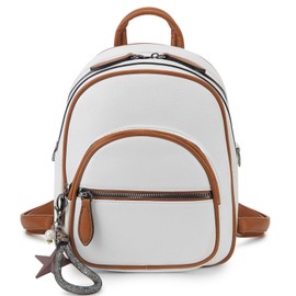 VX VONXURY Mini Backpack Purse for Women,PU Leather Shoulder Travel Backpack with Detachable Strape for Ladies Girls (White Brown)