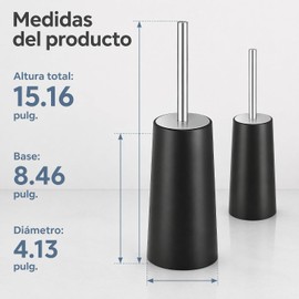 Juego de 2 Escobillas de Inodoro con Soporte y Mango Largo de Acero Inoxidable 304, Cabeza de Cepillo de Mango Largo, decoración de baño, Duradero (Negro)