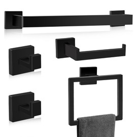Matte Black Bathroom Hardware Accessories Set of 5 Pieces, 15.6 Inch Bath Towel Bar Set, 304 Stainless Steel Bathroom Hardware Set, Towel Racks for Bathroom Wall Mounted