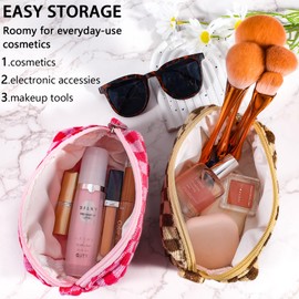 ZLFSRQ ZLFSRQ 2Pcs Checkered Makeup Bag for Women Large Capacity Cosmetic Bag Set Travel Makeup Pouch for Purse Zipper Toiletry Organizer Cute Y2K Aesthetic Trendy Makeup Brushes Storage Bag(Pink/Brown)