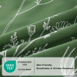 Yibeizi Green Floral Sheet Set Queen, Botanical Rustic Pattern Bed Sheets Boho Bedding Sheets & Pillowcases Soft Microfiber 15" Extra Deep Pocket Fitted Bedsheet 4 Piece