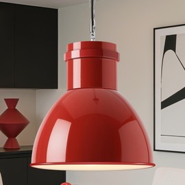 BoostArea Red Pendant Lights Kitchen Island, 10.6" Large Metal Shade and 71'' Adjustable Height, Mid Century Modern Pendant Light fixtures, Vintage Hanging Pendant Lighting for Kitchen Island, No Bulb