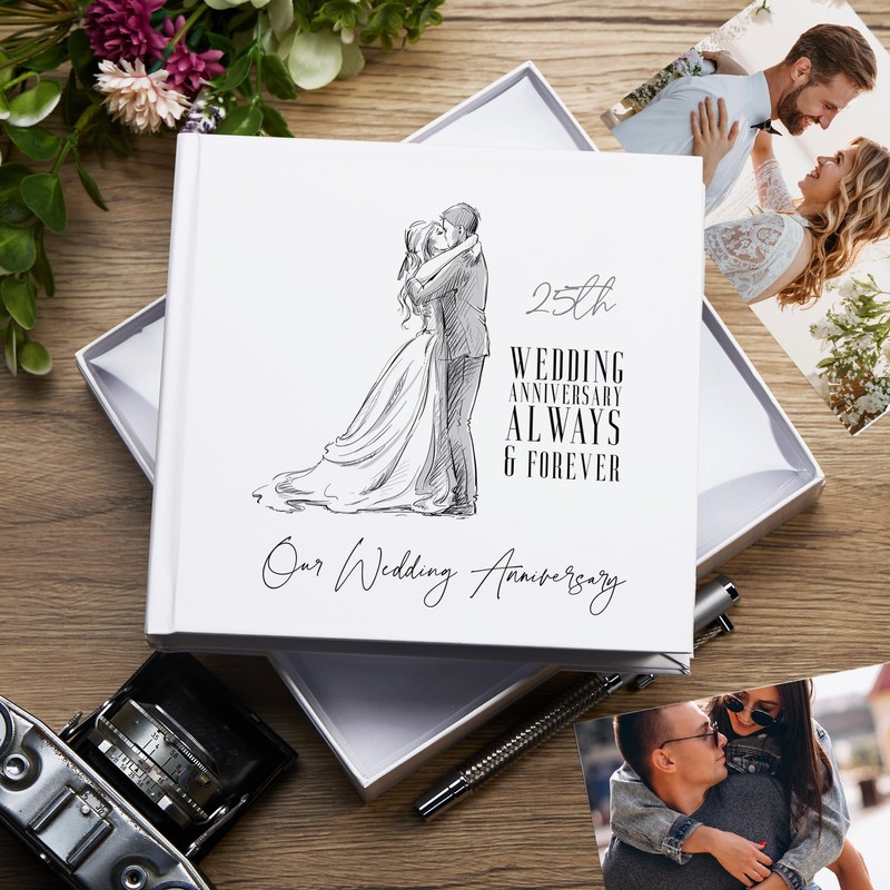 25th Anniversary White Photo Album Gift Boxed 4 x 6