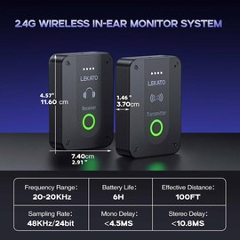LEKATO Wireless in Ear Monitor System MS-2 for Stage, Upgraded 2.4G Stereo IEM System Low Latency with Transmitter Beltpack Receiver Auto-Pairing,One to More, in-Ear Monitoring for Church,Band,Singer:_LEKATO  MS-02 Wireless Transmitter Receiver  2.4G