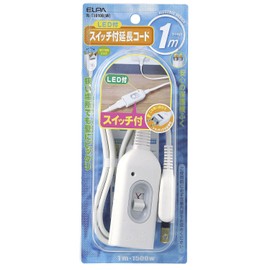 Elpa W-S1010B(W) Extension Cord with Switch Outlet 3.3 ft (1 m) 125V 15A Swing Plug