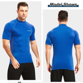 TERODACO Rash Vest Mens Short Sleeve UV 50+ Swimming Shirts for Men Compression Sweat Wicking Rash Guard Mens Base Layer for Wetsuit Diving Surfing,Quick Dry Lightweight Stretchy 222 Blue XL