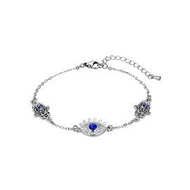 KunBead Blue Hamsa Hand Evil Eye Bracelet for Women Stainless Steel Birthday Adjustable Bracelets