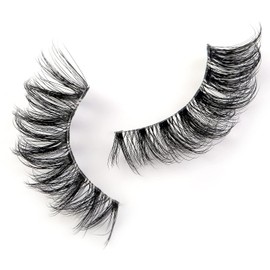 Russian Stripe Eyelashes C/D Curl Wispy Fluffy Mink Lashes 3D Fluffy Clear Band Eyelash Manga Lashes Natural looking false eyelashes that look like individual clusters Mink Eye Lashes Pack (AG01)