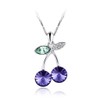[IUHA] さくらんぼ ネックレス チェリー クリスタル 金属アレルギーと変色防止 アクセサリー ギフト パープル
