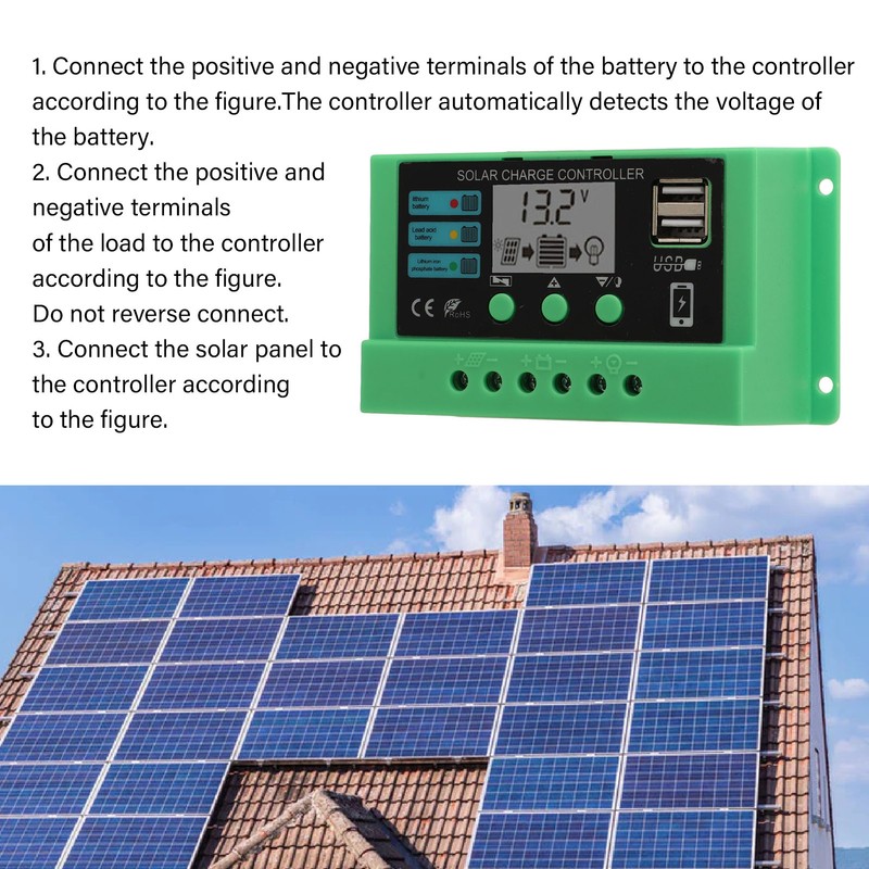 Solar Charge Controller PWM Panel Regulator Adjustable LCD Display 12V