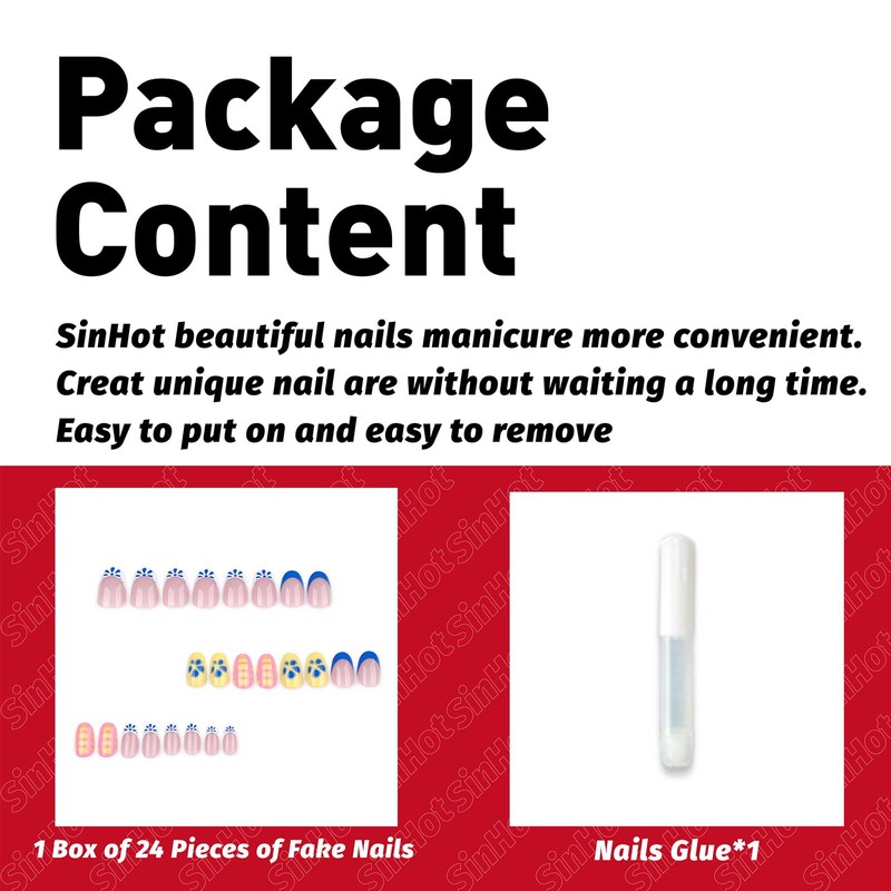 SINHOT Round Press on Nails Short - Blue Flower Fake