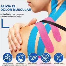 Cinta Kinesiología 6 Rollos, 5CM*5M Cintas Deportiva Respirable al Agua Autoadherible, Vendaje Neuromuscular Transpirable sin Látex, Cinta Muscular Proteccion para Estiramiento Atlético Muñeca Tobillo