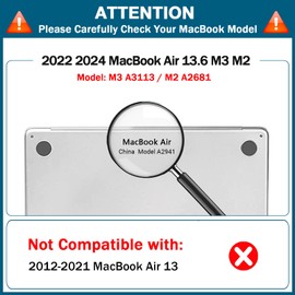 ZYB Case Compatible with MacBook Air 13.6 inch M3 2024 (A3113) & M2 2022 (A2681) with 13.6” Liquid Retina Display and Touch ID, Ultra Thin Protective Hard Shell Cover Snap Case, Soft-Touch Matte Black
