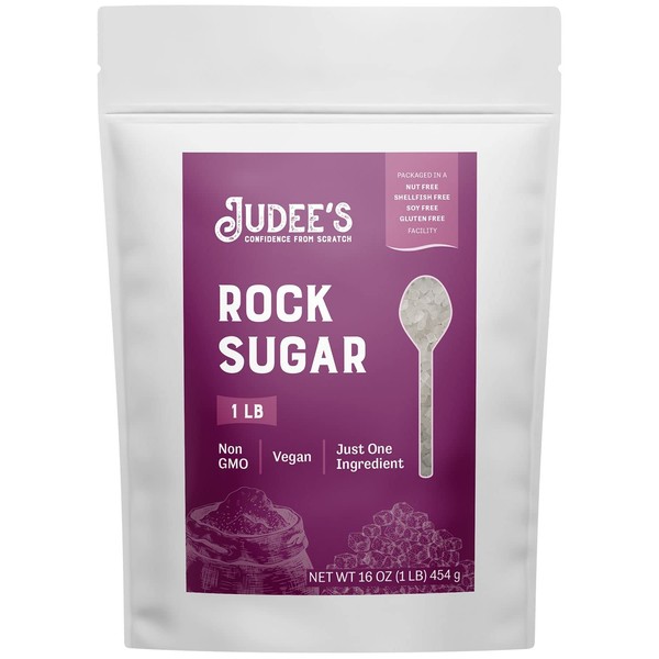 Judee's Rock Sugar 1 lb – 100% sin OMG, sin gluten y sin nueces – ideal para endulzar café, té y hacer jarabe de azúcar sin alterar el sabor