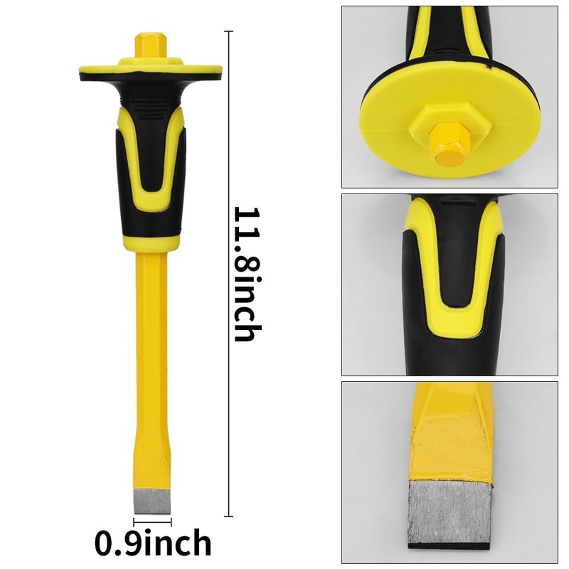 3-Piece Heavy-Duty Chisel Set with Hand Protection, Concrete and Mortar