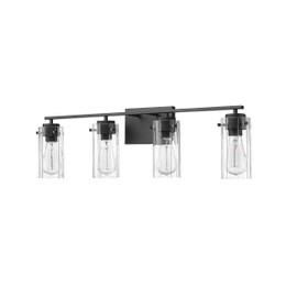 ML Lighting | Serena Collection | 10304-MB | 4 Light Vanity in Matte Black Finish with Clear Ribbed Glass Shade | Versatile Design That adds High-End Texture and Elegance to Your Bathroom
