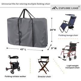 Explore Land Heavy Duty Chair Storage Bag for Folding Longue Chair, Zero Gravity Chair, Light Weight Transport Chair, Folding Rollator Walker (Gray)