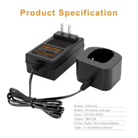 Shentec Cargador de batería de 18 V compatible con batería de litio Ryobi 18 V P102 P103 P104 P105 P106 P107 P108 BPL-1815 BPL-1820G BPL18151 BPL1820 (no para batería Ni-MH/Ni-Cd)