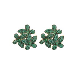 Latelita Flowers Stud Earrings 18ct Gold Plated Sterling Silver Stud Lab Created Round Cubic Zirconia Green Gold Nature Inspired